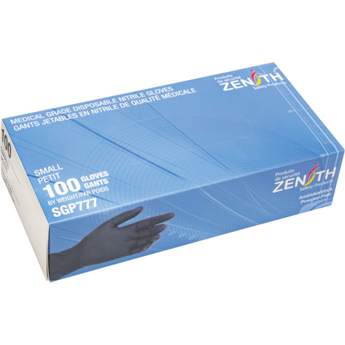 Gants jetables de calibre m&eacute;dical r&eacute;sistants &agrave; la perforation, Petit, Nitrile, 5 mils, Sans poudre, Noir, Classe 2 Les Distributions ICE