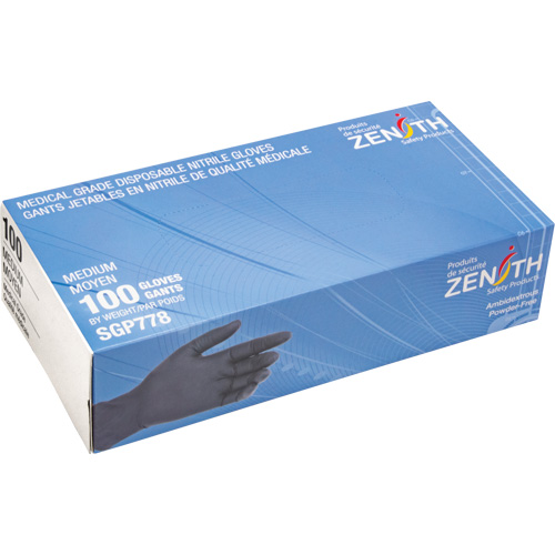 Gants jetables de calibre m&eacute;dical r&eacute;sistants &agrave; la perforation, Moyen, Nitrile, 5 mils, Sans poudre, Noir, Classe 2 Les Distributions ICE
