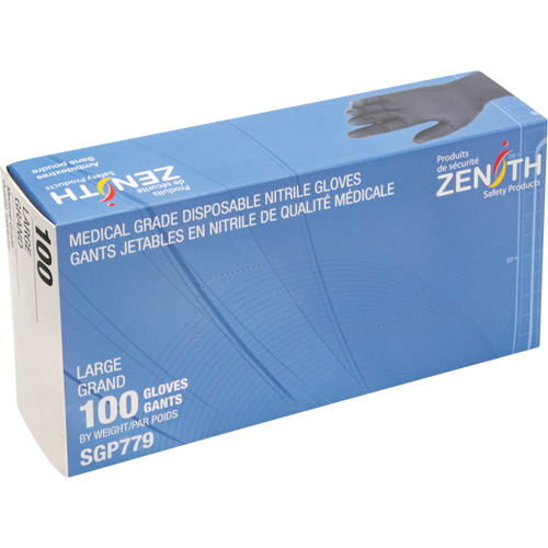Gants jetables de calibre m&eacute;dical r&eacute;sistants &agrave; la perforation, Grand, Nitrile, 5 mils, Sans poudre, Noir, Classe 2 Les Distributions ICE