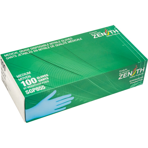 Gants jetables de calibre m&eacute;dical r&eacute;sistants &agrave; la perforation, Moyen, Nitrile, 3,5 mils, Sans poudre, Bleu, Classe 2 Les Distributions ICE