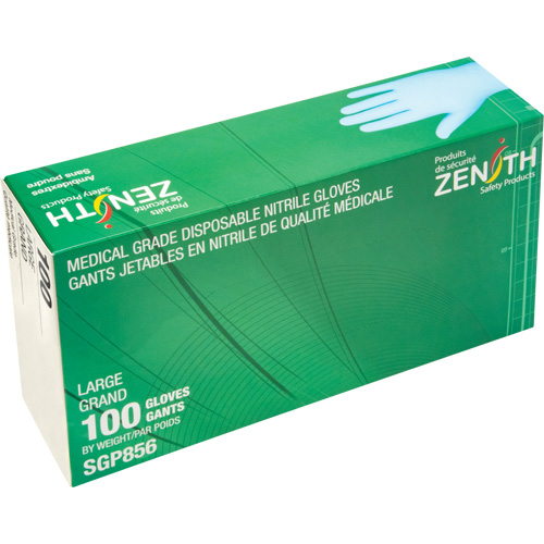 Gants jetables de calibre m&eacute;dical r&eacute;sistants &agrave; la perforation, Grand, Nitrile, 3,5 mils, Sans poudre, Bleu, Classe 2 Les Distributions ICE