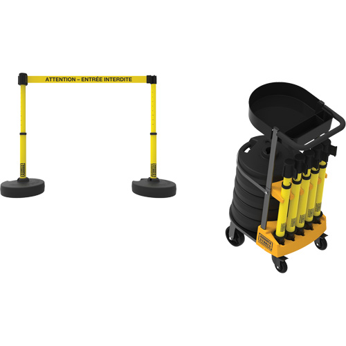 Plus Portable Barrier System Cart Package with Tray, 75' L, Metal/Plastic, Yellow Les Distributions ICE