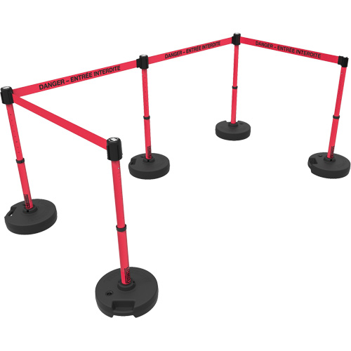 Ensemble de montants pour barri&egrave;re Plus, Plastique, 42" h, Ruban Rouge, Longueur du ruban 15' Les Distributions ICE