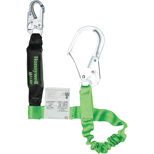 Miller&reg; StretchStop&reg; Shock-Absorbing Lanyard, 6', Scaffold Hook Center, Locking Snap Hook Leg Ends, Polyester Les Distributions ICE