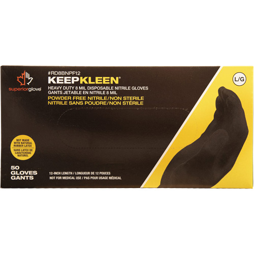 Gants jetables KeepKleen, Grand, Nitrile, 8 mils, Sans poudre, Noir Les Distributions ICE