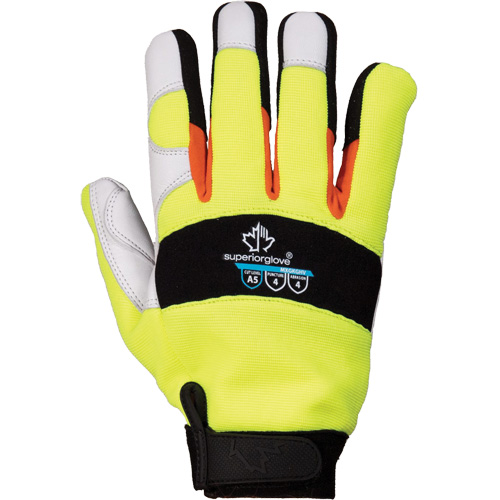 Gants de m&eacute;canicien &agrave; haute visibilit&eacute; ClutchGear, Paume Cuir fleur de ch&egrave;vre, Taille Moyen Les Distributions ICE