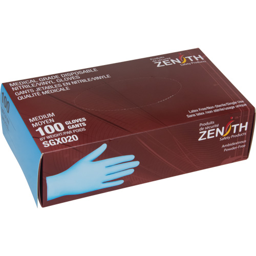 Tactile Medical-Grade Disposable Gloves, Medium, Nitrile/Vinyl, 4.5-mil, Powder-Free, Blue, Class 2 Les Distributions ICE