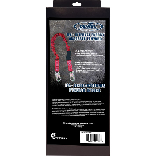 Longe amortisseuse interne ShockSorb, 6', Point d'ancrage &agrave; Crochet mousqueton, Crochet mousqueton aux jambes, Polyester Les Distributions ICE