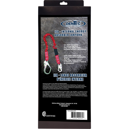 Longe amortisseuse interne ShockSorb, 6', Point d'ancrage &agrave; Crochet mousqueton, Crochet mousqueton aux jambes, Polyester Les Distributions ICE