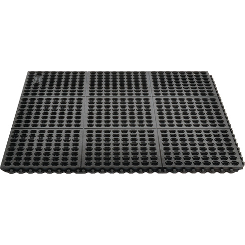 Tapis antifatigue &agrave; imbrication Cushion-Ease 550, &agrave; fentes, 3' x 3' x 3/4", Noir, Caoutchouc Les Distributions ICE