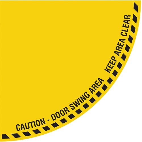"Caution" Quarter Circle Swing Door Floor Sign, Adhesive, English with Pictogram Les Distributions ICE