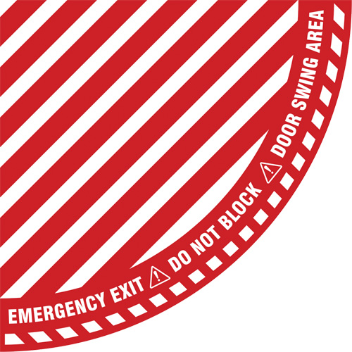 Signalisation au sol ?Emergency Exit? (sortie de secours) pour porte battante en quart de cercle, Adh&eacute;sif, Anglais avec pictogramme Les Distributions ICE
