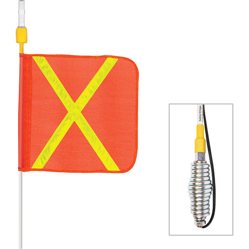 Tiges de s&eacute;curit&eacute; tout-temps de s&eacute;rie lourde avec lumi&egrave;re DEL constante Safety Whip, Fixation Ressort, Hauteur 3', Orange avec X r&eacute;fl&eacute;chissant Les Distributions ICE