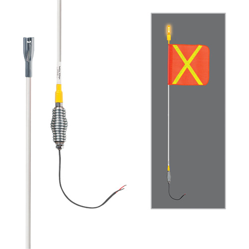 Tiges de s&eacute;curit&eacute; tout-temps de s&eacute;rie lourde avec lumi&egrave;re DEL constante Safety Whip, Fixation Ressort, Hauteur 3', Orange avec X r&eacute;fl&eacute;chissant Les Distributions ICE