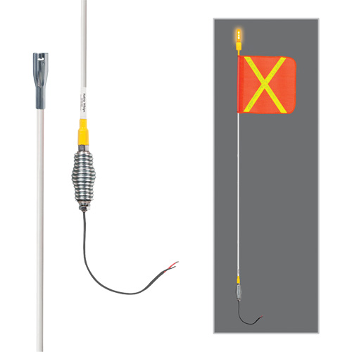Tiges de s&eacute;curit&eacute; tout-temps de s&eacute;rie lourde avec lumi&egrave;re DEL constante Safety Whip, Fixation Ressort, Hauteur 5', Orange avec X r&eacute;fl&eacute;chissant Les Distributions ICE