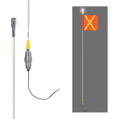 Tiges de s&eacute;curit&eacute; tout-temps de s&eacute;rie lourde avec lumi&egrave;re DEL constante Safety Whip, Fixation Ressort, Hauteur 5', Orange avec X r&eacute;fl&eacute;chissant Les Distributions ICE