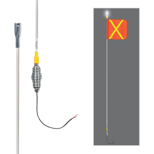 Tiges de s&eacute;curit&eacute; tout-temps de s&eacute;rie lourde avec lumi&egrave;re DEL constante Safety Whip, Fixation Ressort, Hauteur 10', Orange avec X r&eacute;fl&eacute;chissant Les Distributions ICE
