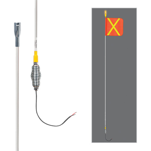 Tiges de s&eacute;curit&eacute; tout-temps de s&eacute;rie lourde avec lumi&egrave;re DEL constante Safety Whip, Fixation Ressort, Hauteur 12', Orange avec X r&eacute;fl&eacute;chissant Les Distributions ICE