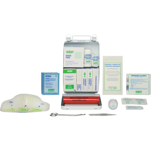 Trousse de premiers soins de base 16 unit&eacute;s, R&eacute;pond &agrave; la norme CSA Z1220-17 type 2 environnements &agrave; faible risque, Petit (2-25 travailleurs) Les Distributions ICE