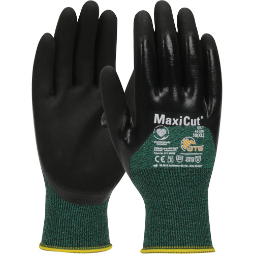 ATG MaxiCut&reg; Oil Cut-Resistant Gloves, Size Large, 15 Gauge, Nitrile Coated, Engineered Yarn Shell, ASTM ANSI Level A2/EN 388 Level 3/EN 388 Level B Les Distributions ICE