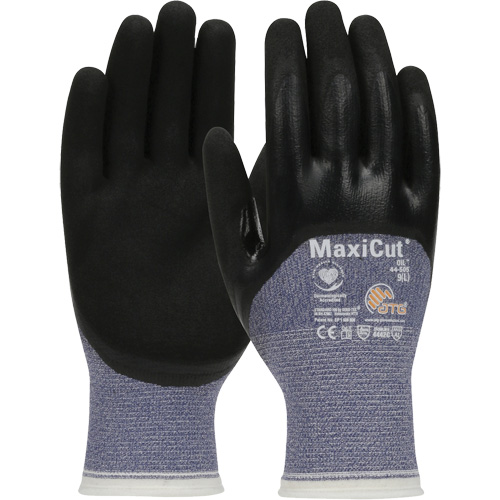 Gants r&eacute;sistants aux coupures dans un milieu de travail huileux ATG MaxiCut, Taille Grand, Calibre 15, Rev&ecirc;tement Nitrile, Enveloppe en Fil technique, ASTM ANSI niveau A3/EN 388 niveau 4/EN 388 niveau C Les Distributions ICE