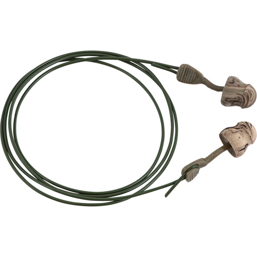 Bouchons d'oreilles en mousse camo sans roulement &agrave; tourner Glide, Vrac - Boîte, Avec cordon Les Distributions ICE