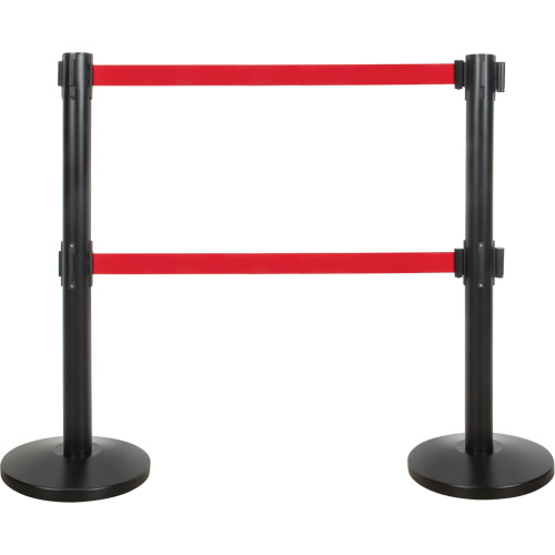 Dual Belt Crowd Control Barrier, Steel, 35" H, Red Tape, 7' Tape Length Les Distributions ICE