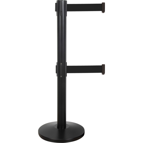 Barri&egrave;re pour le contr&ocirc;le des foules &agrave; courroie double, Acier, 35" h, Ruban Noir, Longueur du ruban 7' Les Distributions ICE