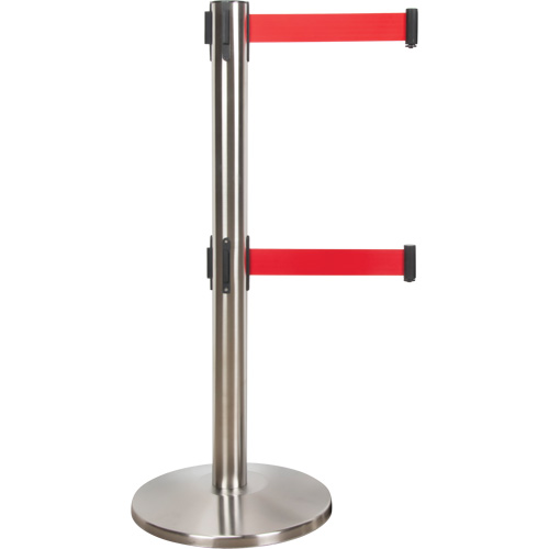 Dual Belt Crowd Control Barrier, Steel, 35" H, Red Tape, 7' Tape Length Les Distributions ICE