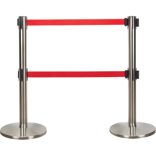 Dual Belt Crowd Control Barrier, Steel, 35" H, Red Tape, 7' Tape Length Les Distributions ICE