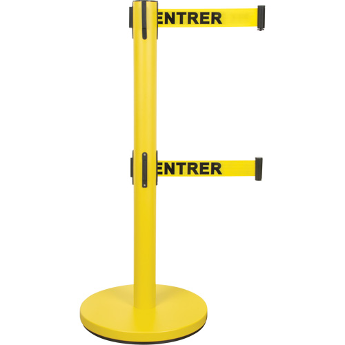 Dual Belt Crowd Control Barrier, Steel, 35" H, Yellow Tape, 7' Tape Length Les Distributions ICE