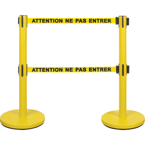 Dual Belt Crowd Control Barrier, Steel, 35" H, Yellow Tape, 7' Tape Length Les Distributions ICE