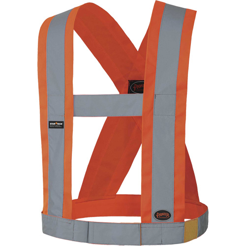 5490 Bretelles de s&eacute;curit&eacute; r&eacute;glable de 4" de large, R&eacute;pond ou surpasse la norme CSA Z96 classe 2 - niveau 2, Orange haute visibilit&eacute;, Couleur r&eacute;fl&eacute;chissante Argent, Taille unique Les Distributions ICE