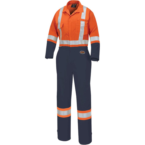 5514WBB Women's 2-Tone Safety Coveralls, X-Small, High Visibility Orange/Navy Blue Les Distributions ICE