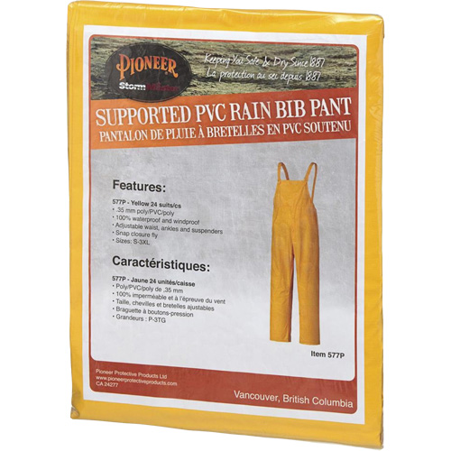 577P Storm Master&reg; Bib Pants, Small, Polyester/PVC, Yellow Les Distributions ICE