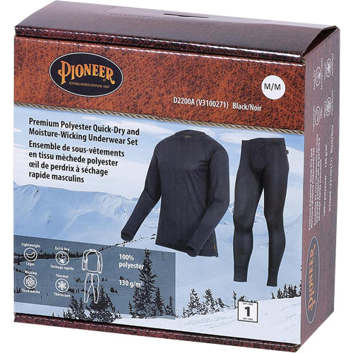 D2200A Ensemble de sous-v&ecirc;tements &agrave; s&eacute;chage rapide et &eacute;vacuation de l'humidit&eacute; de premi&egrave;re qualit&eacute;, Hommes, T-petit, Noir Les Distributions ICE