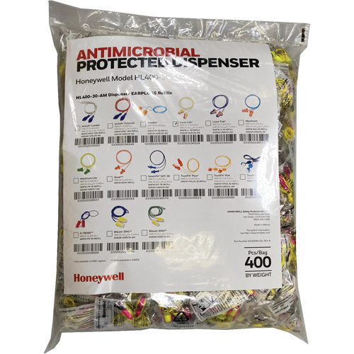 Recharge de bouchons doreille LL-30 pour le distributeur HL400, Vrac - Sac en poly, Avec cordon Les Distributions ICE
