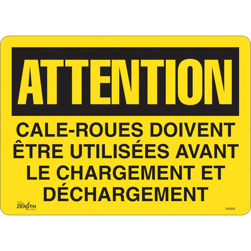 Enseigne  Cale-roues doivent &ecirc;tre utilis&eacute;es , 14" x 10", Vinyle, Français Les Distributions ICE