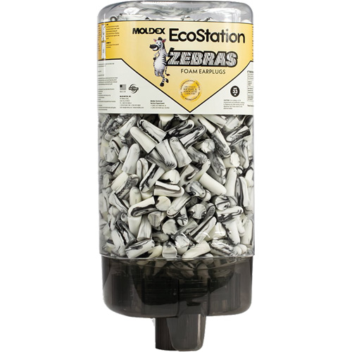 Distributeur de bouchons d'oreilles EcoStation avec des bouchons d'oreilles Zebras Les Distributions ICE