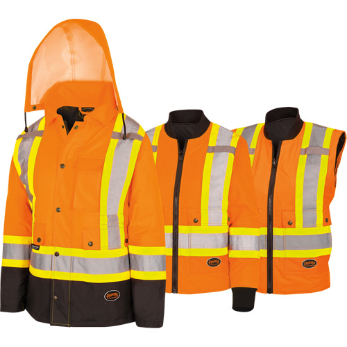 5020BBW Manteau 7 en 1 imperm&eacute;able pour femmes avec capuchon, Polyester/Polyur&eacute;thane, Orange haute visibilit&eacute;, T-petit Les Distributions ICE