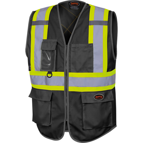 6959BK Veste de s&eacute;curit&eacute; haute visibilit&eacute; en tricot chaîne avec fermeture &agrave; glissi&egrave;re, Noir, T-petit, Polyester Les Distributions ICE