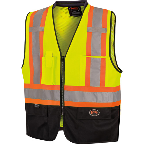 6895 Veste de s&eacute;curit&eacute; haute visibilit&eacute; bicolore avec fermeture &agrave; glissi&egrave;re sur tout le devant, Noir/Jaune lime haute visibilit&eacute;, 2T-Grand/3T-Grand, Polyester Les Distributions ICE