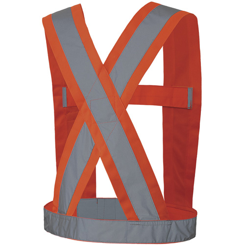 5491 Bretelles ajustables de s&eacute;curit&eacute; haute visibilit&eacute; de 4" de largeur, R&eacute;pond ou surpasse la norme CSA Z96 classe 2 - niveau 2, Orange haute visibilit&eacute;, Couleur r&eacute;fl&eacute;chissante Argent, Taille unique Les Distributions ICE