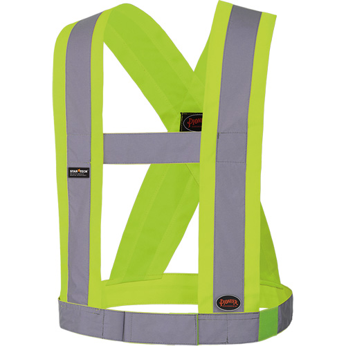 5493 Bretelles ajustables de s&eacute;curit&eacute; haute visibilit&eacute; de 4" de largeur, R&eacute;pond ou surpasse la norme CSA Z96 classe 2 - niveau 2, Jaune lime haute visibilit&eacute;, Couleur r&eacute;fl&eacute;chissante Argent, Taille uniq Les Distributions ICE