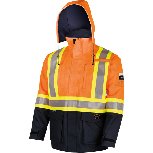 4484 Manteau de s&eacute;curit&eacute; Defender antistatique/ignifuge/anti-arc &eacute;lectrique en trilamin&eacute;, Petit, Noir/Orange haute visibilit&eacute;, 11 cal/cm² Les Distributions ICE