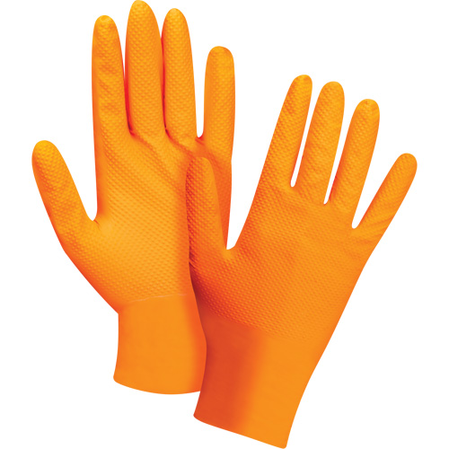 Gants d'examen de poids lourd &agrave; prise tactile, Grand, Nitrile, 8 mils, Sans poudre, Orange, Classe 2 Les Distributions ICE