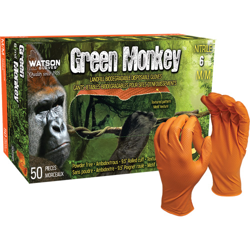 Gants jetables GreenMonkey, Petit, Nitrile, 6 mils, Sans poudre, Orange Les Distributions ICE