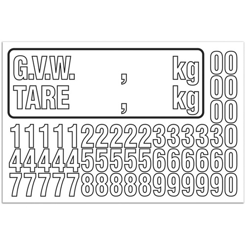 Trousse de num&eacute;rotation de la masse brute du v&eacute;hicule (MBV) pour camion, Num&eacute;ros/lettres/ponctuation assortis, Blanc Les Distributions ICE