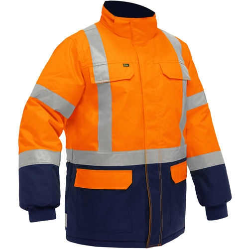 Manteau pour le froid extr&ecirc;me avec bas bleu marin et X au dos Bisley, Polyester, Orange haute visibilit&eacute;, 3T-Grand Les Distributions ICE