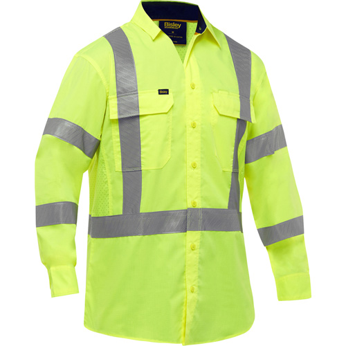 Chemise de travail &agrave; manches longues et X au dos Bisley avec X-Airflow, Poly-coton, Petit, Jaune lime haute visibilit&eacute; Les Distributions ICE